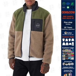 Custom Patchwork Warm Polar Sherpa Fleece Men Zip Up Jacket