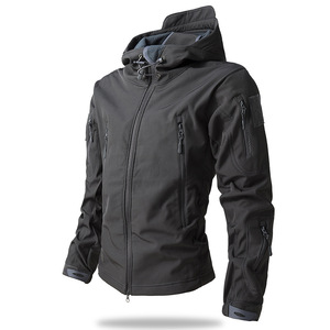 Custom Logo Men's Multi-Pocket Tactical Soft Shell Jacket Adjustable Hood