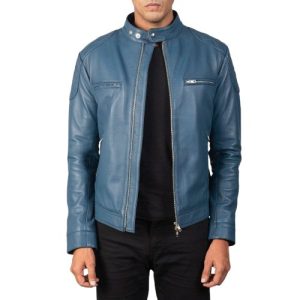 Blue Waterproof Menswear Biker Leather Jacket Supplier