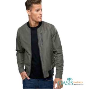 Greenish Grey Mens Leather Bomber Jacket Wholesale