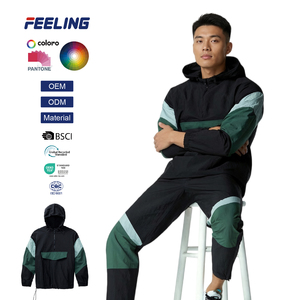 Custom Men Sports Windbreaker Hooded Anorak Color Block
