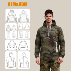 Professional Water Repellent Custom Hooded Camo Nylon Anorak