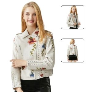 Floral Print Leather Motorcycle Jacket Wholesale