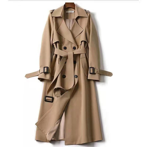 Double-breasted Plaid Lapel Slim-fit Wool Trench Coat Women Long Trench Coat