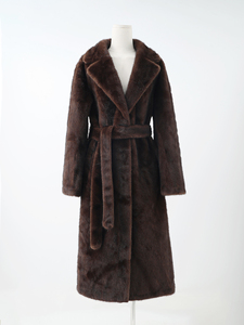 Wholesale Women's Belted Waist Minimalist Faux Fur Winter Coat